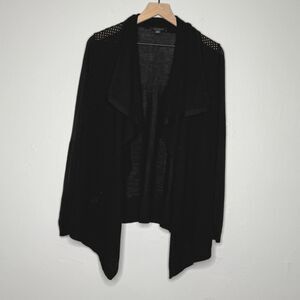 Ann Taylor Womens Open Front Cardigan Medium Black Knit Merino Wool Blend Office